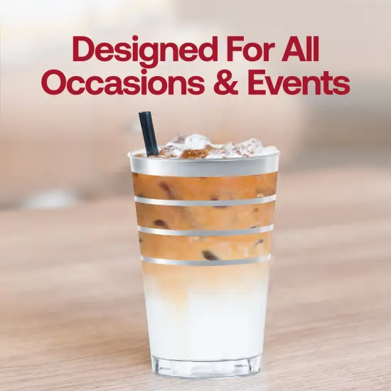 Clear with Silver Stripes Round Disposable Plastic Tumblers - 12 oz. (240 Cups) {6}