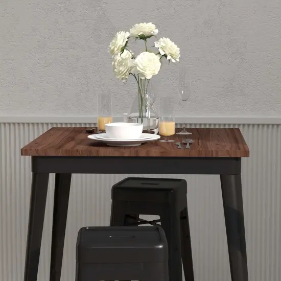 Merrick Lane Ardennes 31.5 Steel Indoor Contemporary Table With Square Rustic Wood Top Black {5}