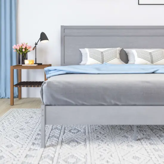 Merrick Lane Somerset Solid Wood Platform Bed with Wooden Slats and Headboard, No Box Spring Needed {9}