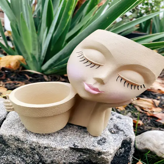 Face Plant Pot Double Flower Pots for Indoor Outdoor Plants Resin Head Planter Lady Face Plant Pots Garden Decoration Planters {2}