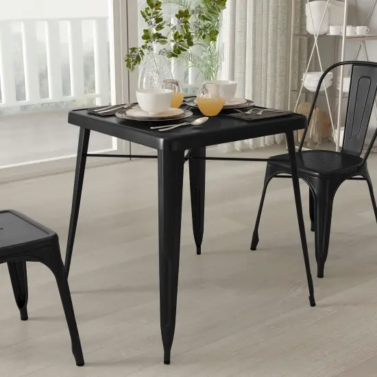 Merrick Lane Benson 23.75" Square Metal Dining Table for Indoor and Outdoor Use Black-Antique Gold {6}