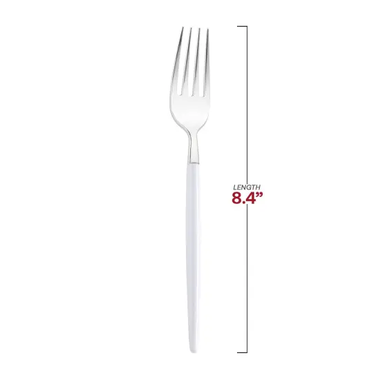 Silver with White Handle Moderno Disposable Plastic Dinner Forks (240 Forks) {3}