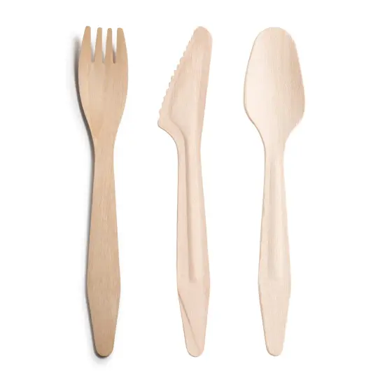 Natural Birch Eco Friendly Disposable Wooden Cutlery Set (600 Guests) {1}