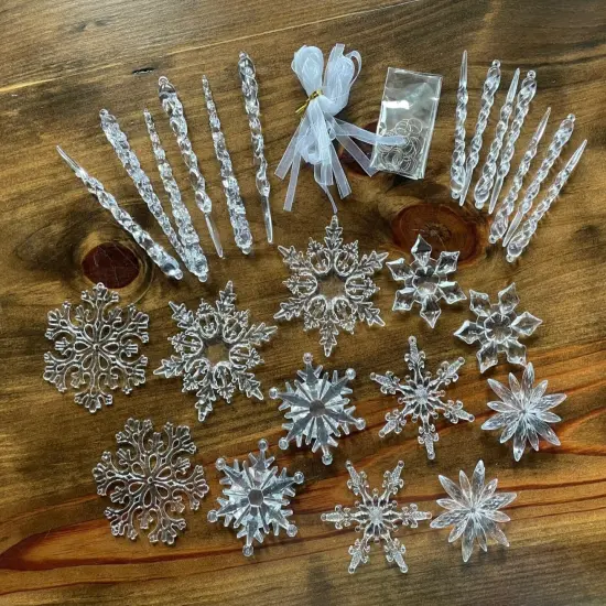 24Pcs Crystal Christmas Tree Ornaments Clear Acrylic Snowflake Icicles Set Crystal Hanging Ornament Set for Christmas Tree Winter Wonderland Frozen Birthday Wedding Home Party Decor {1}