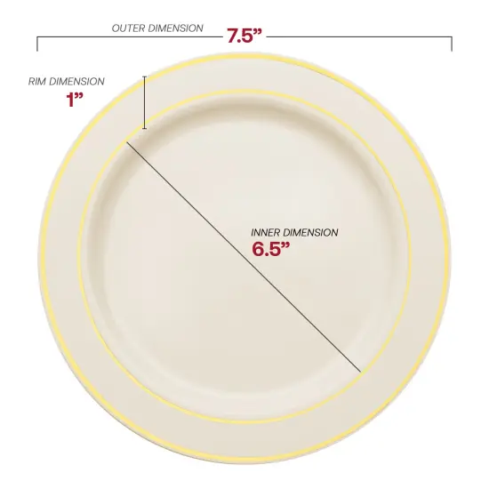 Ivory with Gold Edge Rim Plastic Appetizer/Salad Plates - 7.5" (120 Plates) {3}