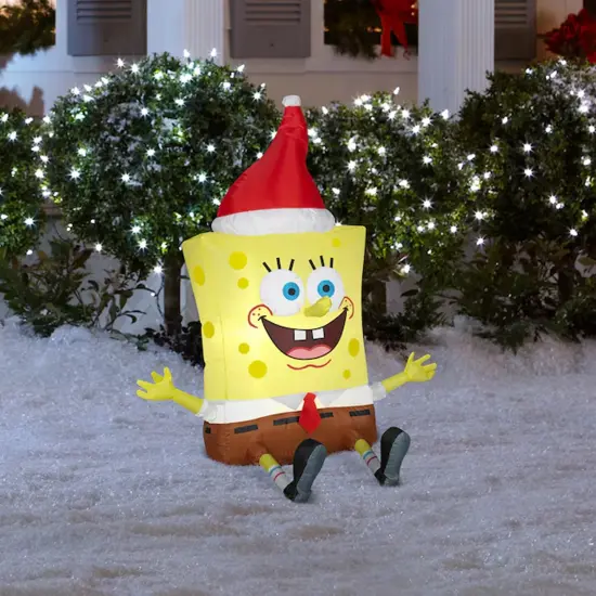 Nickelodeon 3.5 Ft LED SpongeBob Christmas Inflatable with Santa Hat {2}