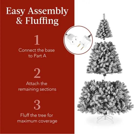 Best Choice Products Pre-Lit Black Christmas Pine Tree w/ Flocked Branches, Warm-White Lights {4}
