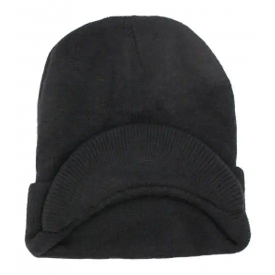 Solid Wing Black Beanie with Visor for Stylish Warmth {1}