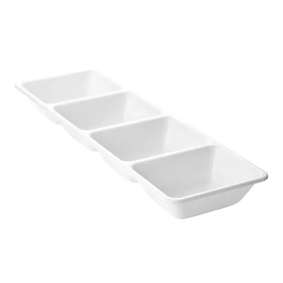 White 4-Section Rectangular Disposable Plastic Trays - 16" x 5" (24 Trays) {1}