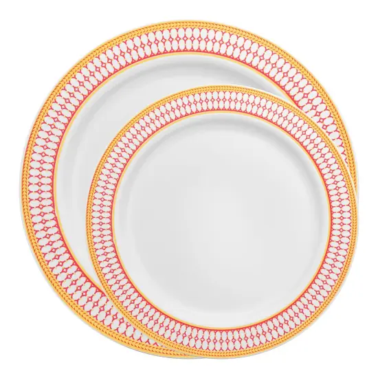 White with Red and Gold Chord Rim Plastic Dinnerware Value Set (120 Guests) {2}