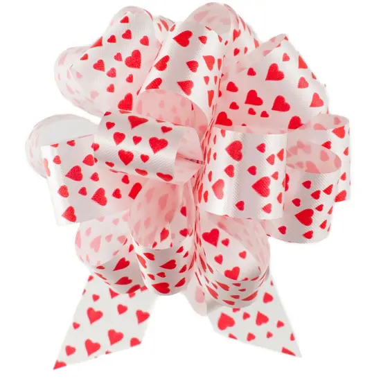 5 1/2 '' Patterned Poly Pull String Bows Hearts Width 1 1/4" {3}