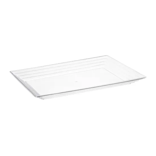 Clear Rectangular with Groove Rim Plastic Serving Trays - 9" x 13" (24 Trays) {1}