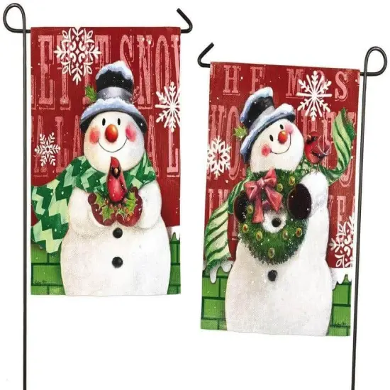 Brick Snowmen Christmas Garden Flag 2 Sided Winter {1}