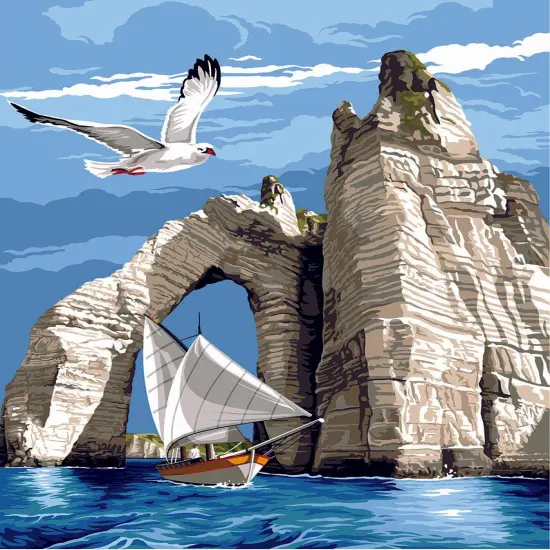 Needlepoint canvas for halfstitch without yarn Etretat Sail SE929.629 Seg De Paris Printed Tapestry Canvas {1}