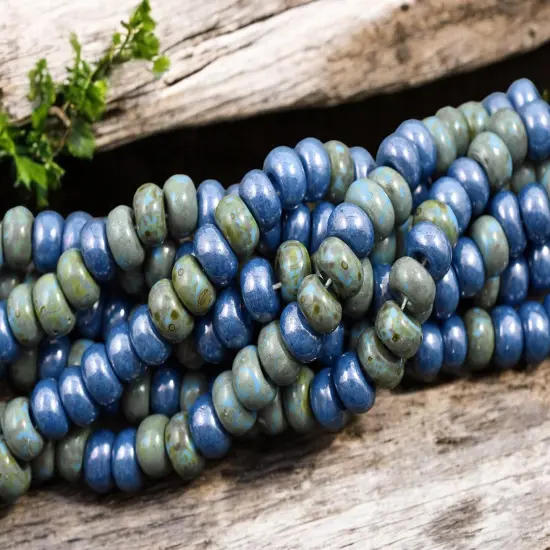 34/0 Aged Blue Turquoise Picasso Seed Bead Mix (1/2 Strand) {3}