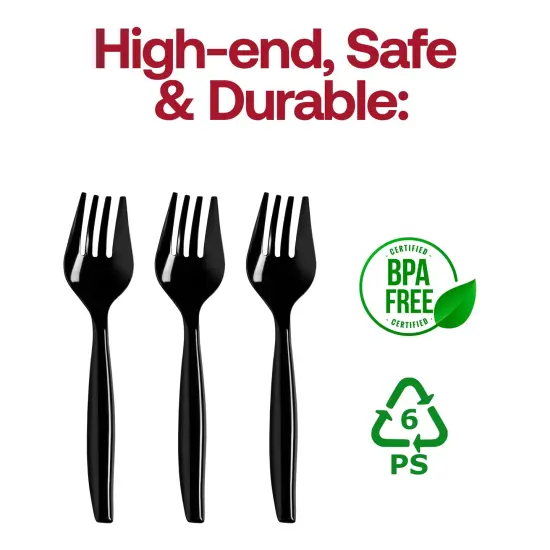 Black Disposable Plastic Serving Forks (150 Forks) {4}