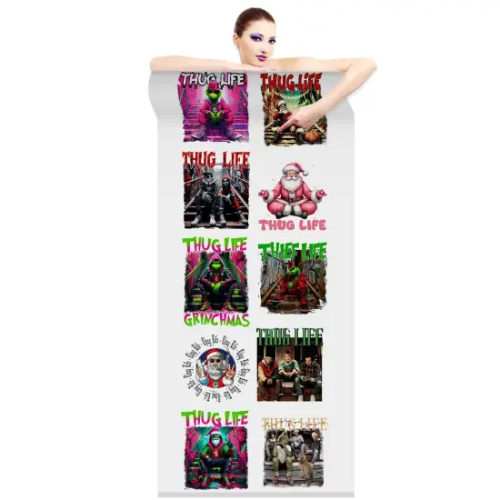 Christmas Thug Life DTF Transfers 22x60 Direct-to-Film Gang Sheet - 10 Adult Prints Iron On Transfers {2}