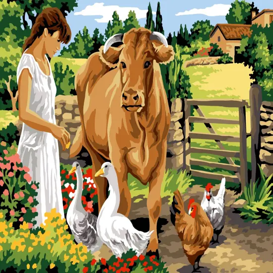 Needlepoint canvas for halfstitch without yarn In The Enclosure SE929.719 Seg De Paris Printed Tapestry Canvas {1}