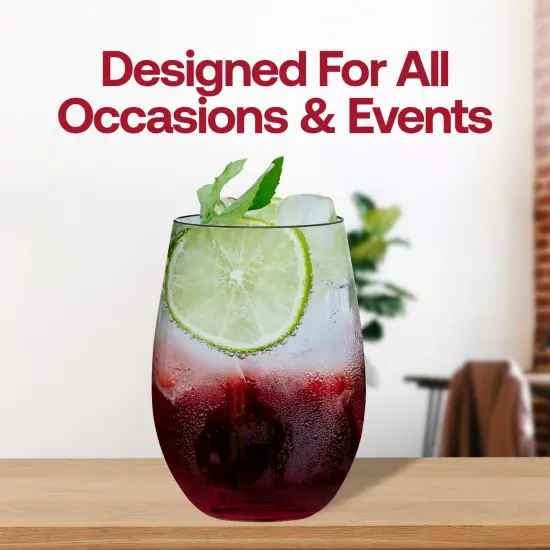 Clear Elegant Stemless Disposable Plastic Wine Glasses - 16 oz. (64 Glasses) {6}