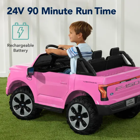 Best Choice Products Kids 24V Ride On Truck Officially Licensed Ford Lightning w/ Remote, LED Lights, 2 Speeds Pink {6}