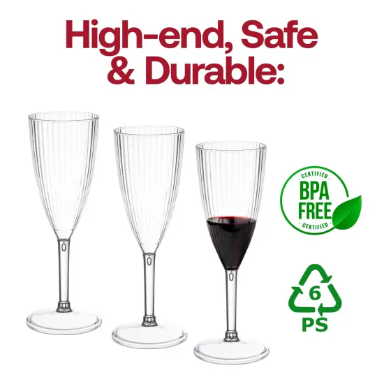 Clear Stripe Round Disposable Plastic Champagne Flutes - 8 oz. (48 Glasses) {5}