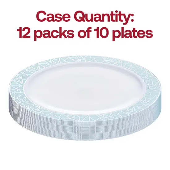 White with Turquoise Blue and Silver Mosaic Rim Round Plastic Dinner Plates - 10.25" (120 Plates) {4}