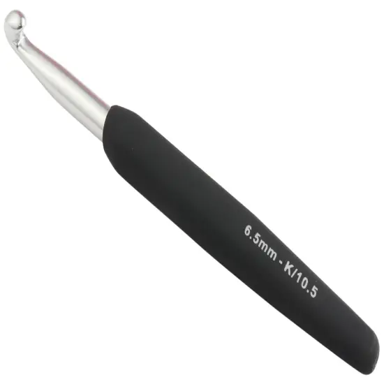 KnitPro Silver Aluminium Crochet Hook W/Black Handle-Size K/6.50mm {1}