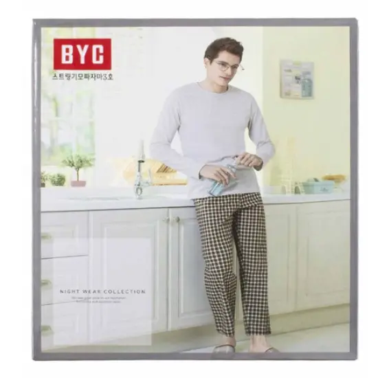 BYC Men's Brown Plaid Cotton Pajama Pants Boxed Comfort for Relaxation {2}