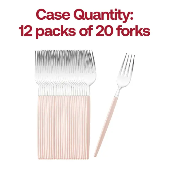 Silver with Pink Handle Moderno Disposable Plastic Dinner Forks (240 Forks) {5}
