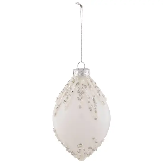 Northlight Beaded and Sequins Christmas Glass Finial Ornament - 5" - White and Silver {3}
