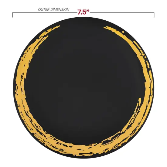 Black with Gold Moonlight Round Disposable Plastic Appetizer/Salad Plates - 7.5" (120 Plates) {3}