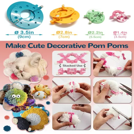 UCDRMA Loom Knitting Kit with Yarn, 23PCS Round Knitting Loom Kit for Beginners Including Instructions and Pom Pom Maker, Easy & Quick Hat Knitting Loom Set/Scarf Loom Knitting Set for Family {6}