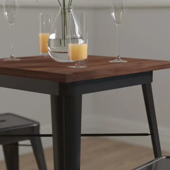 Merrick Lane Ardennes 23.5 Steel Indoor Contemporary Table With Square Rustic Wood Top Black {4}