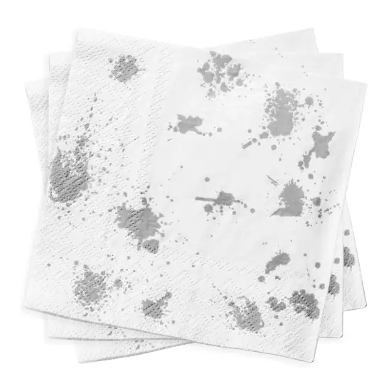 Durable White with Silver Paint Splatter Paper Beverage/Cocktail Napkins (600 Napkins) {2}