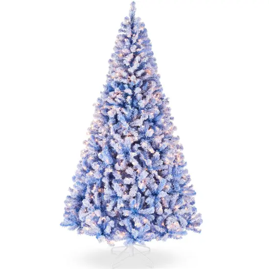 Best Choice Products Pre-Lit Blue Christmas Pine Tree w/ Flocked Branches, Warm-White Lights {1}