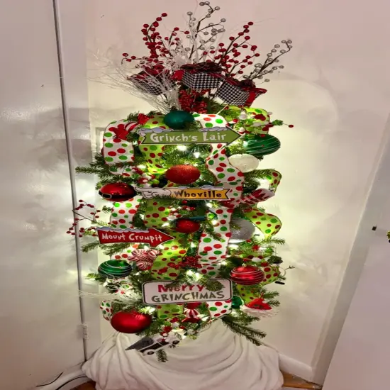 2 Rolls Christmas Glitter Ribbons Green Red Polka Dot Ribbons Wired Ribbons Burlap Wrapping Ribbon for Christmas Tree Decoration Xmas DIY Crafts Bows Wreath {2}