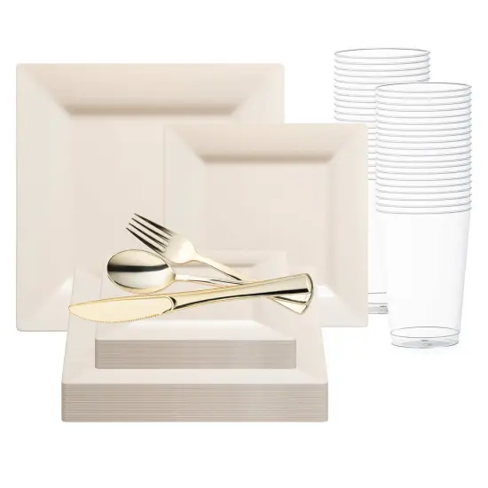 Ivory Square Plastic Wedding Value Set (20 Settings) {1}