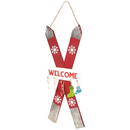 Northlight Wooden Welcome Skis with Christmas Stockings Hanging Decoration - 23.5" Red {5}