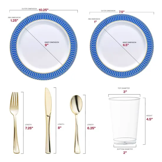 White with Gold Spiral on Blue Rim Plastic Wedding Value Set (60 Settings) {2}