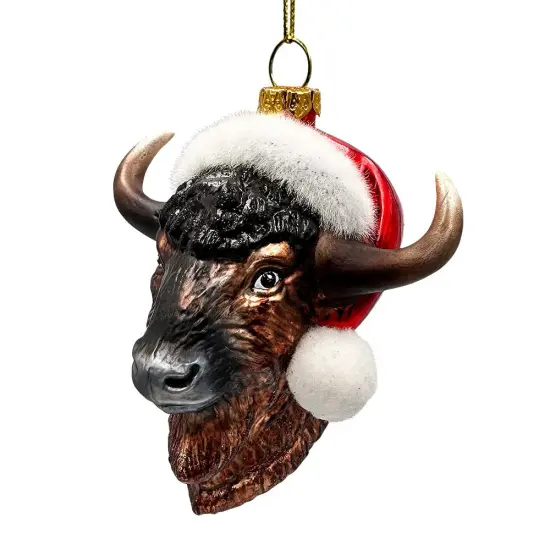 Festive Bison Glass Christmas Ornament, Buffalo Western Bovine Animal {1}
