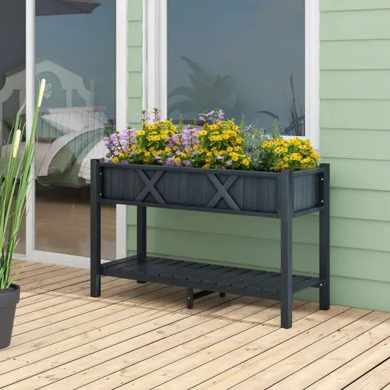 Costway HIPS Raised Garden Bed Poly Wood Elevated Planter Box with Legs, Storage Shelf Blue/Coffee/Black {6}