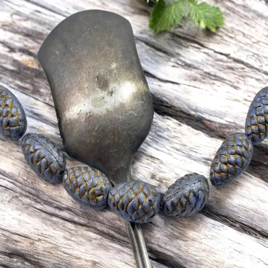 *10* 13x8mm Dark Bronze Washed Slate Blue Pine Cone Beads {3}