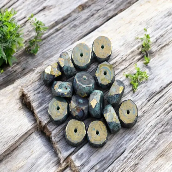 *15* 4x6mm Gold Lustered Persian Turquoise Fire Polished Rondelle Heishi Beads {2}