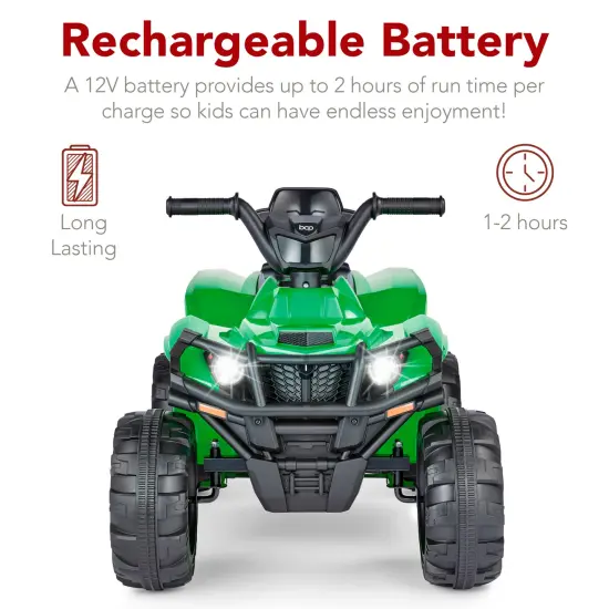 Best Choice Products 12V Kids Ride-On ATV Quad w/ Bluetooth, 2.4mph Max, Treaded Tires, LED Lights, Radio Kelly Green {5}