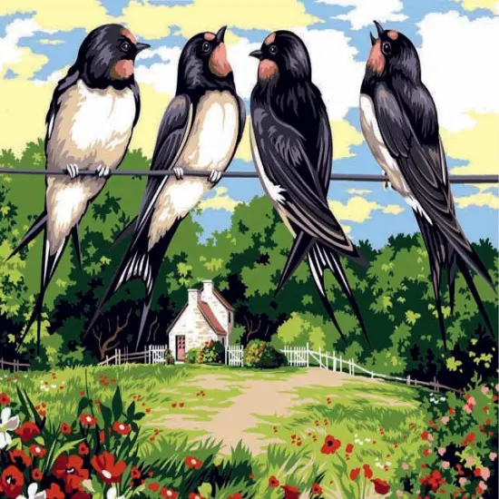 Needlepoint canvas for halfstitch without yarn The Swallows SE926.288 Seg De Paris Printed Tapestry Canvas {1}