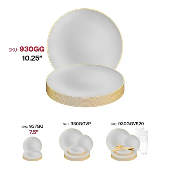 Gray with Gold Organic Round Disposable Plastic Dinner Plates - 10.25" (120 Plates) {6}
