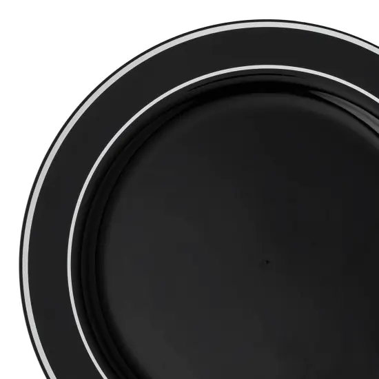 Black with Silver Edge Rim Plastic Appetizer/Salad Plates - 7.5" (120 Plates) {1}