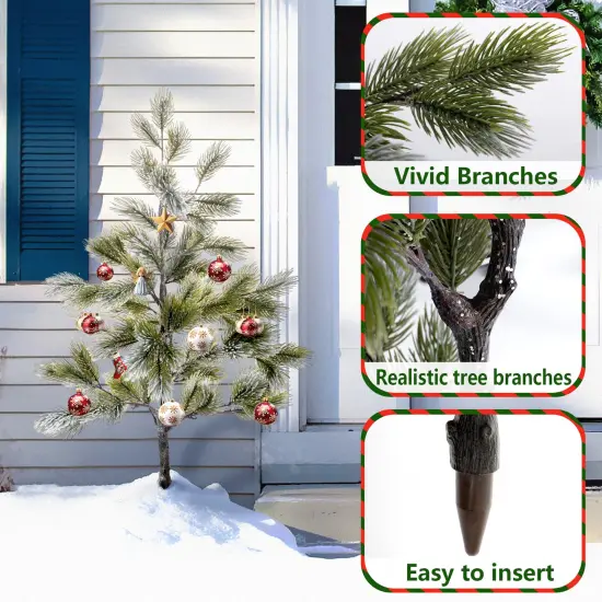 38&rdquo; Flocked Christmas Artificial Trees Snowed Faux Pine Cones UV-Resistant Indoor Outdoor DIY Xmas Home Decoration, 2pcs {3}