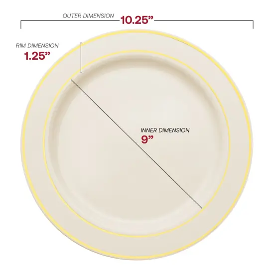 Ivory with Gold Edge Rim Plastic Plates Dinnerware Value Set (120 Guests) {3}