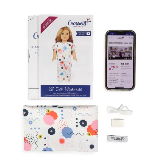 Crosscut Sewing Co.&reg; Doll Pajama Sewing Project Kit - Beginner Friendly DIY Sewing Kit White geo {5}